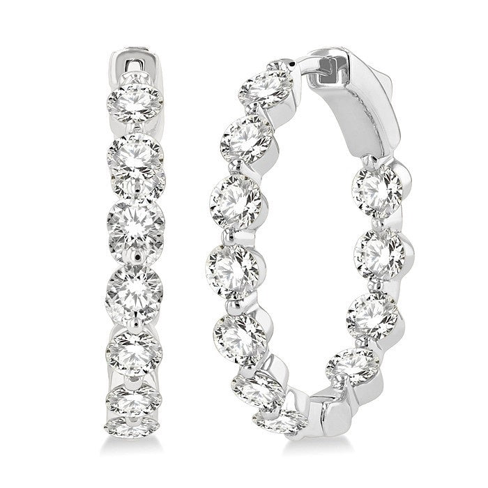 3 Ctw Inside-Out Round Cut Diamond Hoop Earrings in 18K White Gold