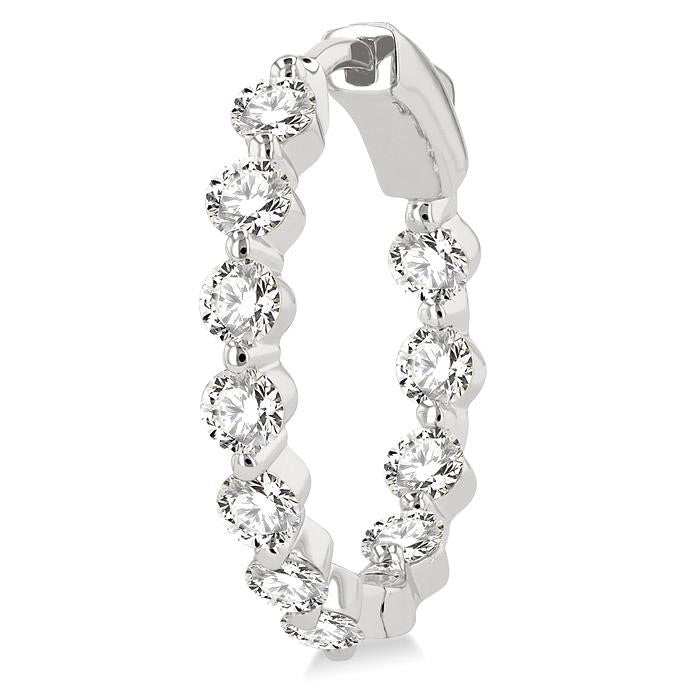 Inside-Out Single Shared Prong Diamond Round Hoop Earrings