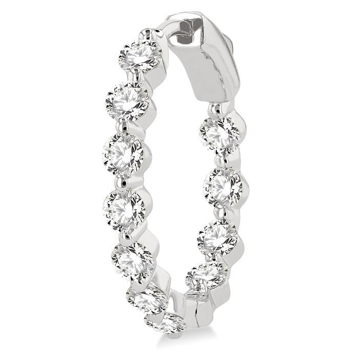 2 Ctw Inside-Out Single Prong Set Round Cut Diamond Hoop Earrings in 14K White Gold
