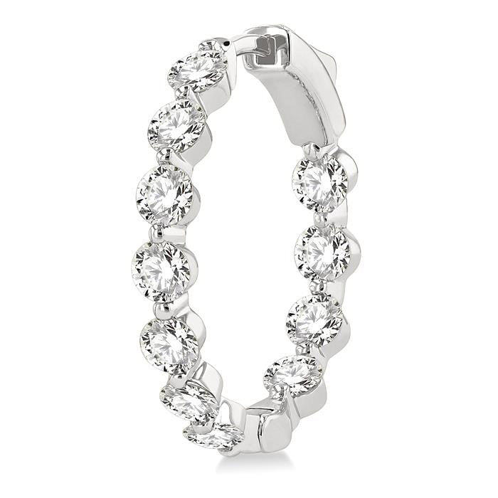 Inside-Out Single Shared Prong Diamond Round Hoop Earrings
