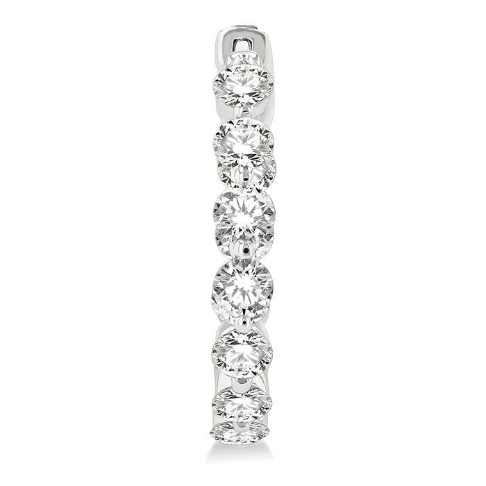 3 Ctw Inside-Out Single Prong Set Round Cut Diamond Hoop Earrings in 14K White Gold