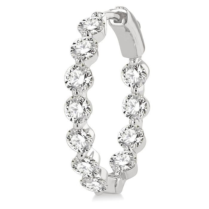 Inside-Out Single Shared Prong Diamond Round Hoop Earrings