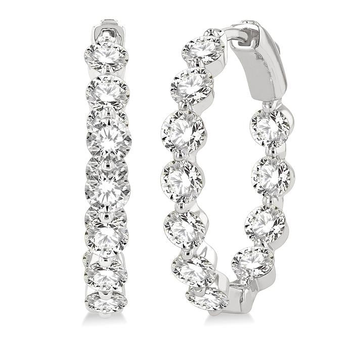 4 Ctw Inside-Out Single Prong Set Round Cut Diamond Hoop Earrings in 14K White Gold