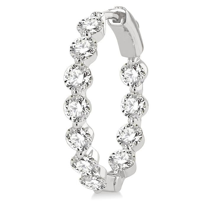 4 Ctw Inside-Out Single Prong Set Round Cut Diamond Hoop Earrings in 14K White Gold