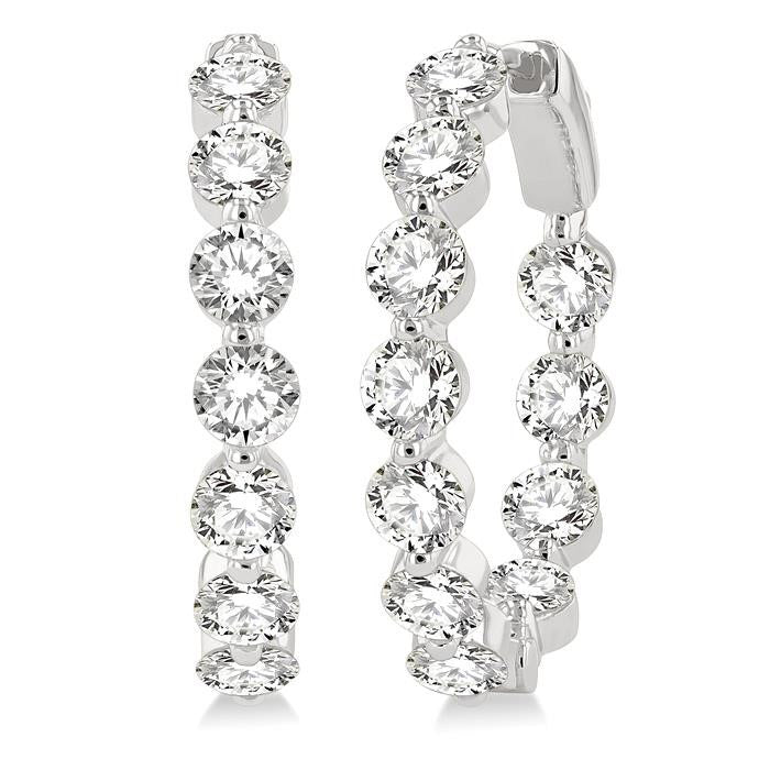 Inside-Out Single Shared Prong Diamond Round Hoop Earrings