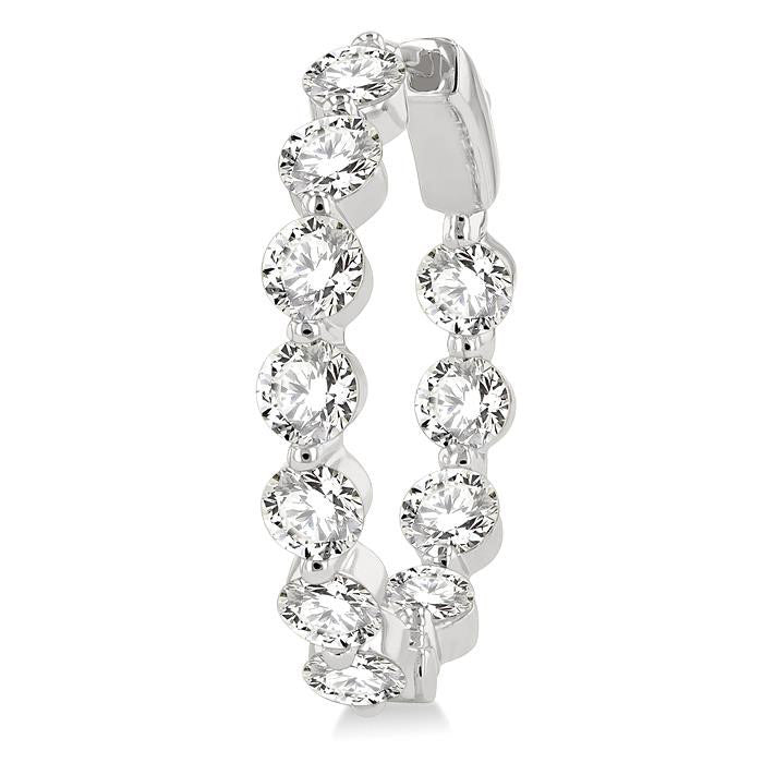 Inside-Out Single Shared Prong Diamond Round Hoop Earrings