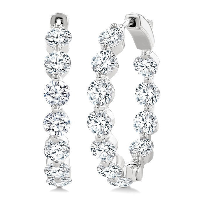 5 Ctw Inside-Out Single Prong Set Round Cut Diamond Hoop Earrings in 14K White Gold