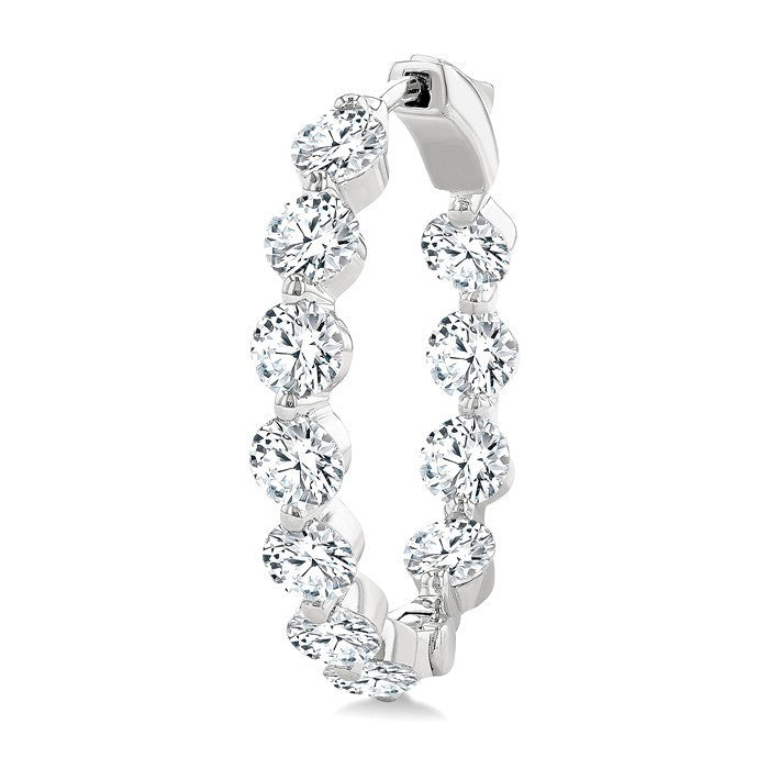 5 Ctw Inside-Out Single Prong Set Round Cut Diamond Hoop Earrings in 14K White Gold