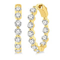 2 Ctw Inside-Out Single Prong Set Round Cut Diamond Hoop Earrings in 14K Yellow Gold