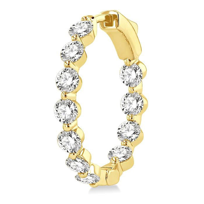Inside-Out Single Shared Prong Diamond Round Hoop Earrings