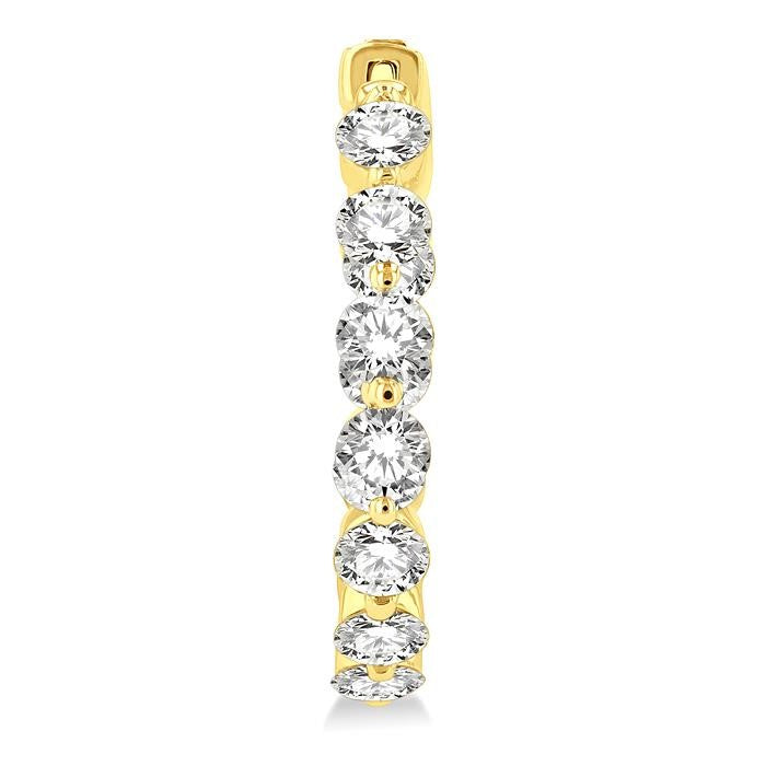 3 Ctw Inside-Out Single Prong Set Round Cut Diamond Hoop Earrings in 14K Yellow Gold