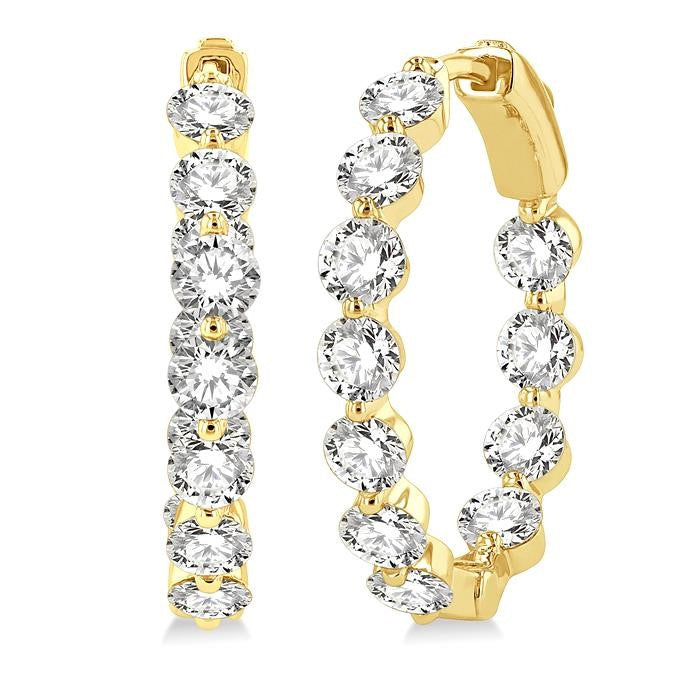4 Ctw Inside-Out Single Prong Set Round Cut Diamond Hoop Earrings in 14K Yellow Gold