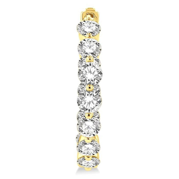 4 Ctw Inside-Out Single Prong Set Round Cut Diamond Hoop Earrings in 14K Yellow Gold