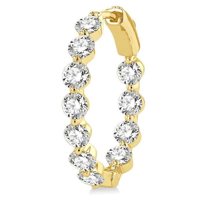 4 Ctw Inside-Out Single Prong Set Round Cut Diamond Hoop Earrings in 14K Yellow Gold