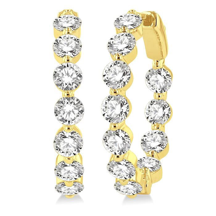 Inside-Out Single Shared Prong Diamond Round Hoop Earrings