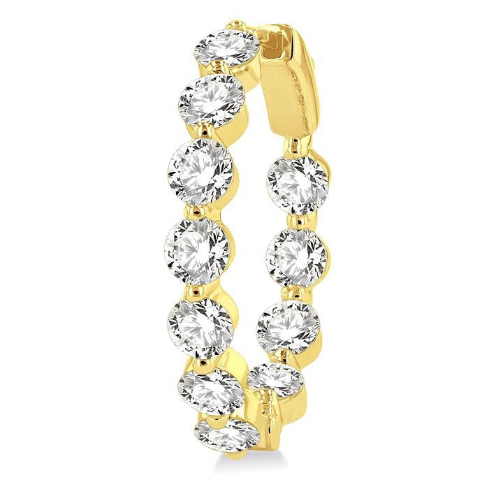 Inside-Out Single Shared Prong Diamond Round Hoop Earrings