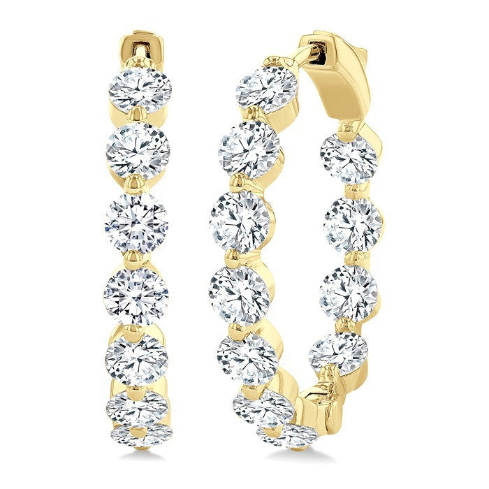 5 Ctw Inside-Out Single Prong Set Round Cut Diamond Hoop Earrings in 14K Yellow Gold