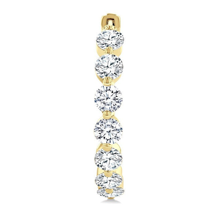 5 Ctw Inside-Out Single Prong Set Round Cut Diamond Hoop Earrings in 14K Yellow Gold