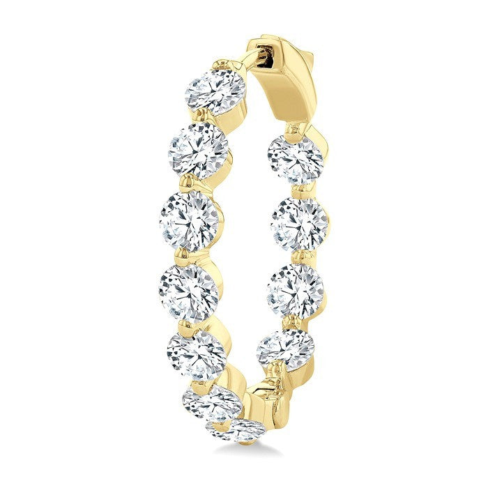 5 Ctw Inside-Out Single Prong Set Round Cut Diamond Hoop Earrings in 14K Yellow Gold