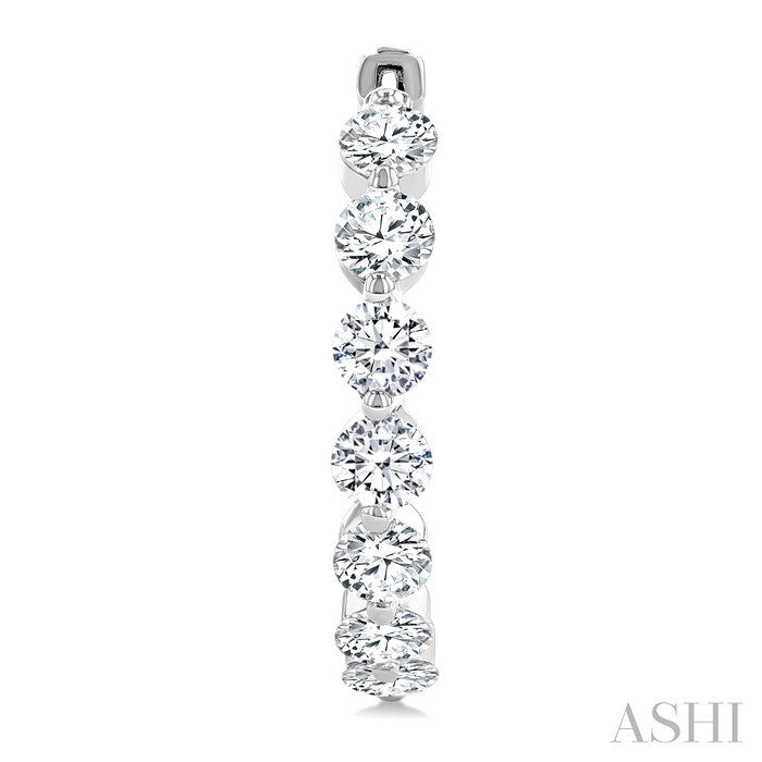 5 Ctw Inside-Out Single Prong Set Round Cut Diamond Hoop Earrings in 14K White Gold