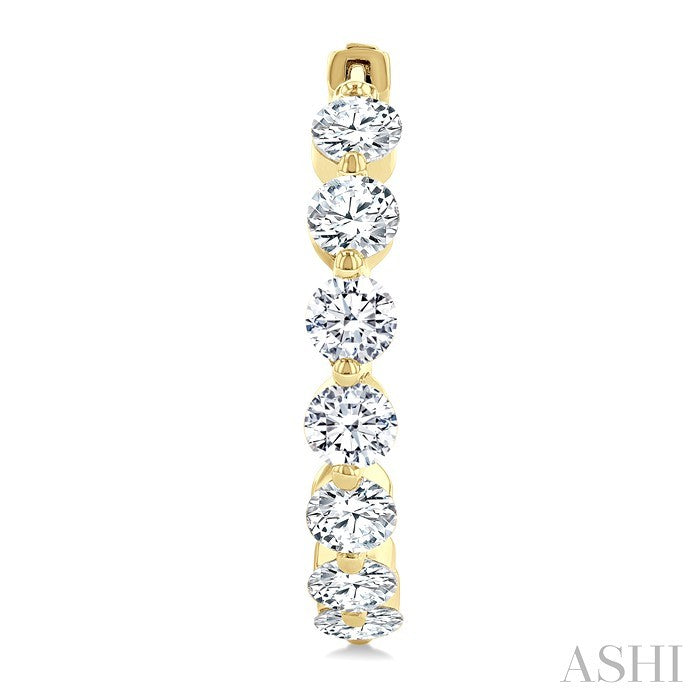 5 Ctw Inside-Out Single Prong Set Round Cut Diamond Hoop Earrings in 14K Yellow Gold