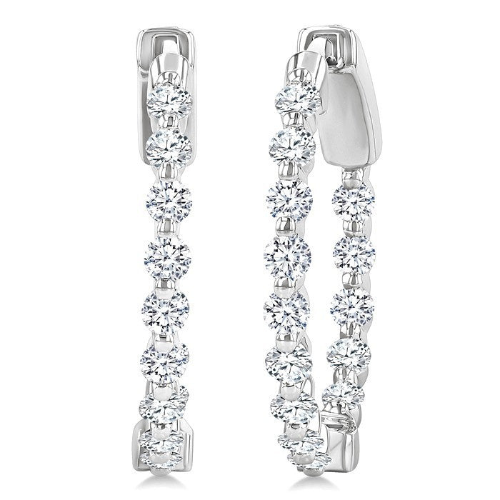1 Ctw Inside-Out Single Prong Set Round Cut Diamond Hoop Earrings in 14K White Gold