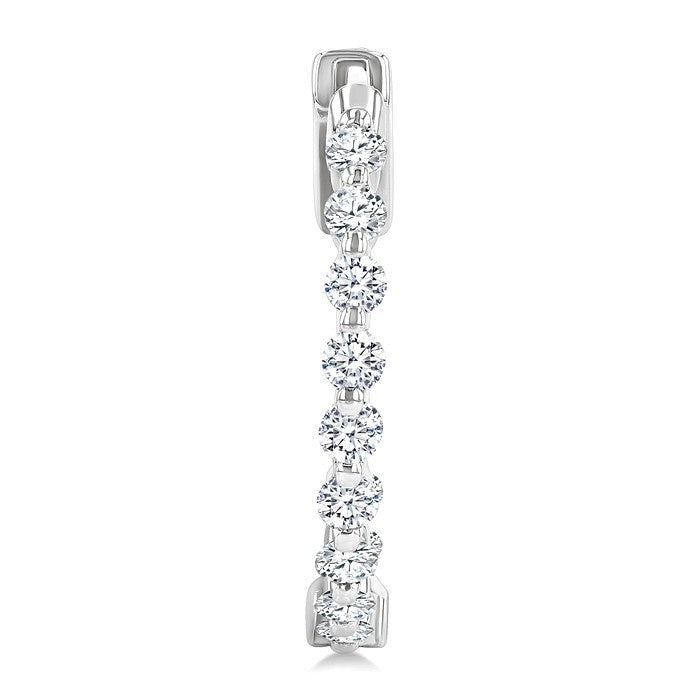 1 Ctw Inside-Out Single Prong Set Round Cut Diamond Hoop Earrings in 14K White Gold
