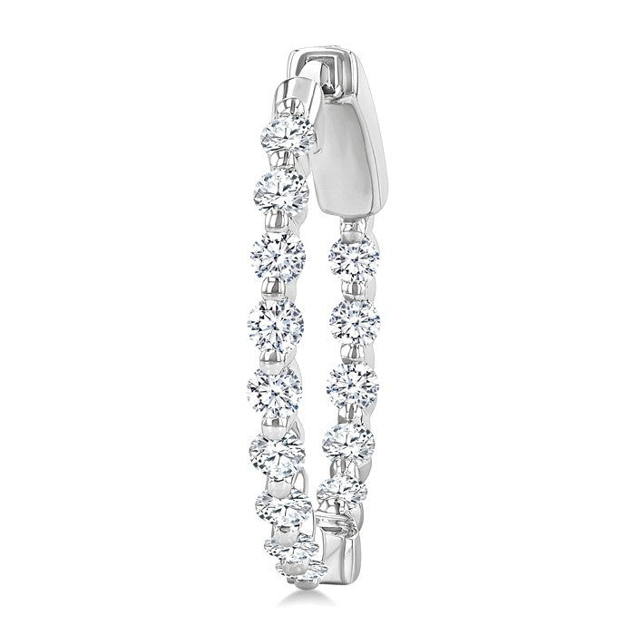 1 Ctw Inside-Out Single Prong Set Round Cut Diamond Hoop Earrings in 14K White Gold