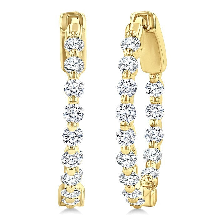 1 Ctw Inside-Out Single Prong Set Round Cut Diamond Hoop Earrings in 14K Yellow Gold