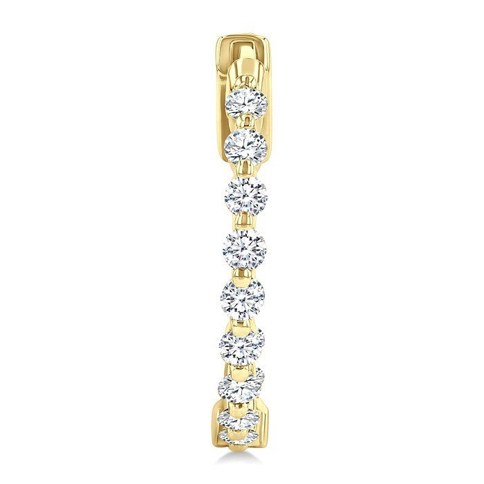 1 Ctw Inside-Out Single Prong Set Round Cut Diamond Hoop Earrings in 14K Yellow Gold