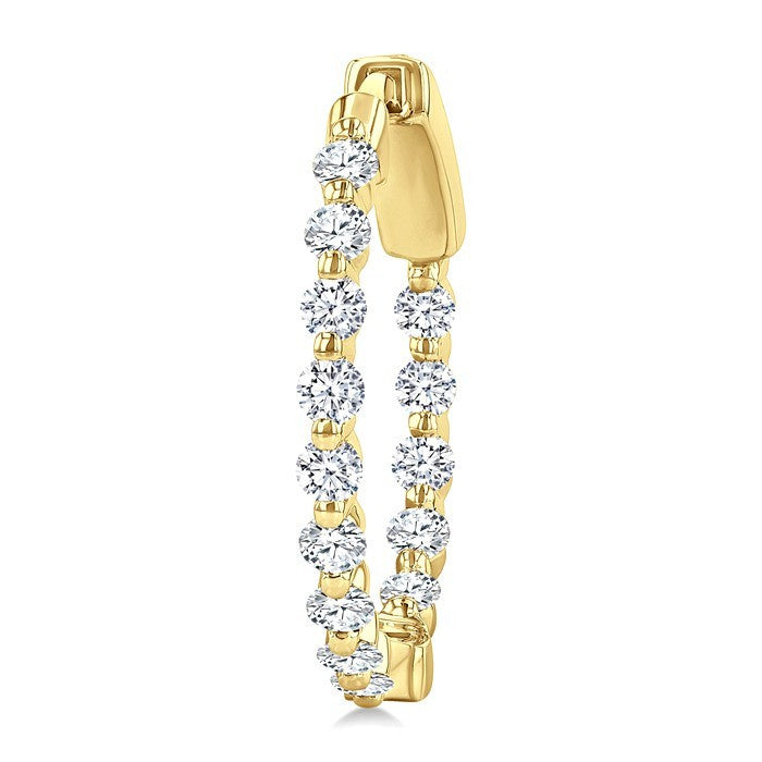 1 Ctw Inside-Out Single Prong Set Round Cut Diamond Hoop Earrings in 14K Yellow Gold