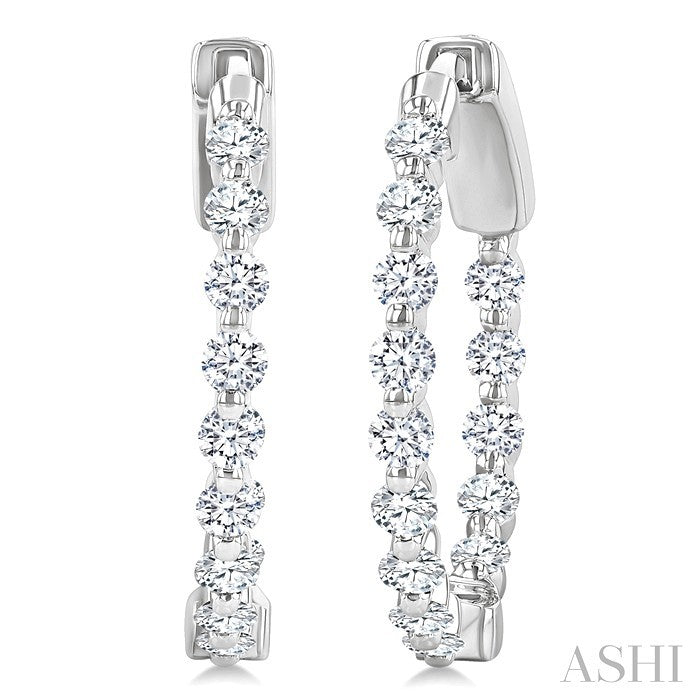 1 Ctw Inside-Out Single Prong Set Round Cut Diamond Hoop Earrings in 14K White Gold