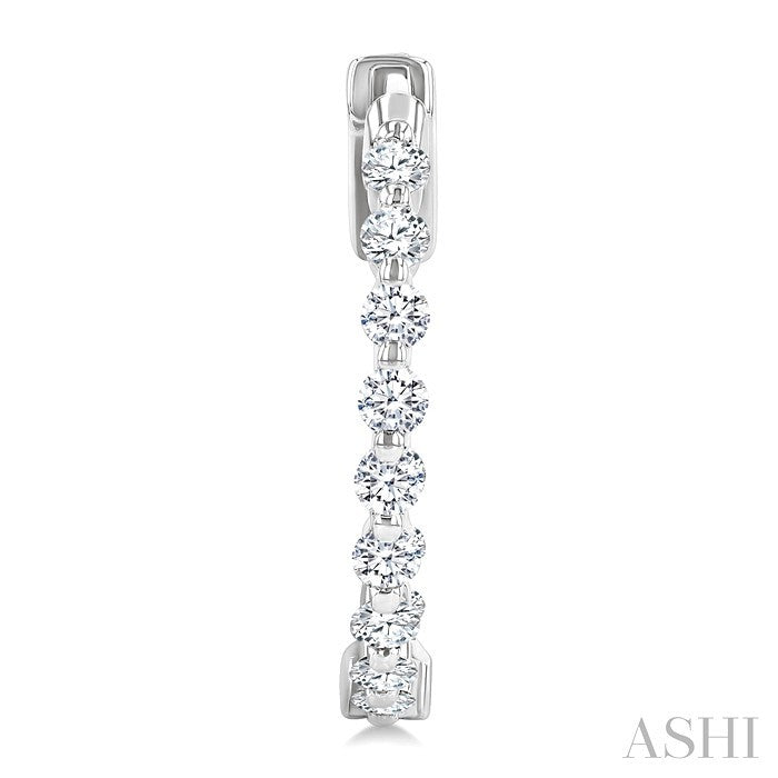 1 Ctw Inside-Out Single Prong Set Round Cut Diamond Hoop Earrings in 14K White Gold