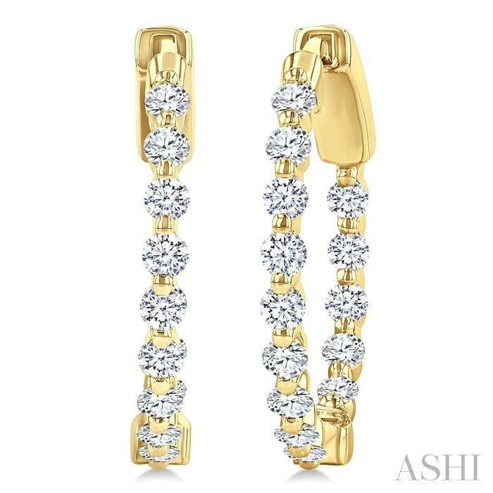 1 Ctw Inside-Out Single Prong Set Round Cut Diamond Hoop Earrings in 14K Yellow Gold