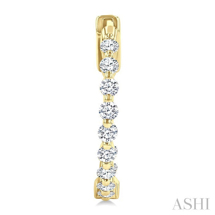 1 Ctw Inside-Out Single Prong Set Round Cut Diamond Hoop Earrings in 14K Yellow Gold