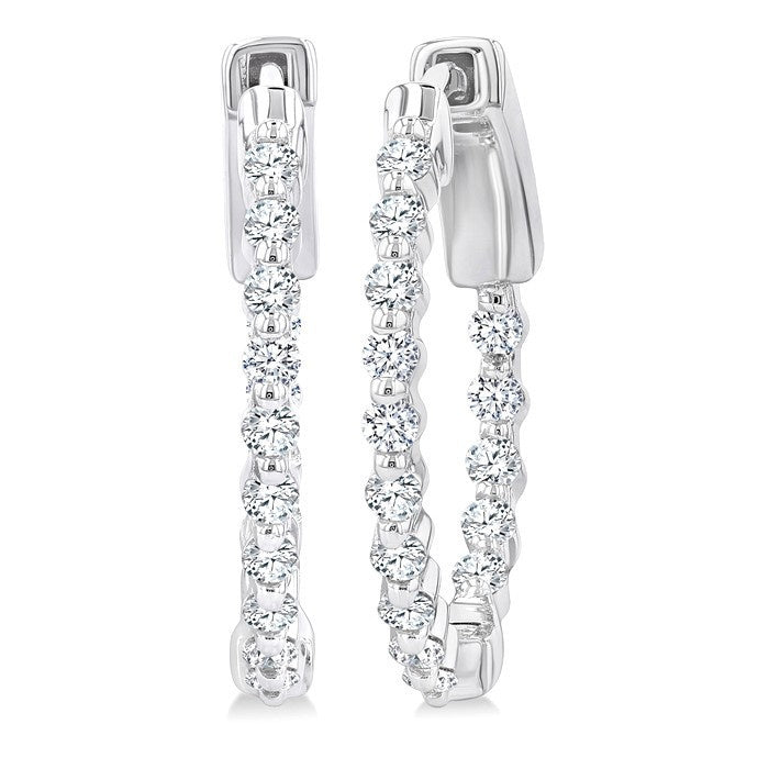1/2 Ctw Inside-Out Single Prong Set Round Cut Diamond Hoop Earrings in 14K White Gold