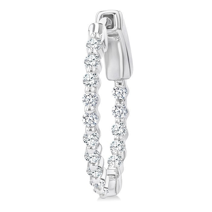 1/2 Ctw Inside-Out Single Prong Set Round Cut Diamond Hoop Earrings in 14K White Gold