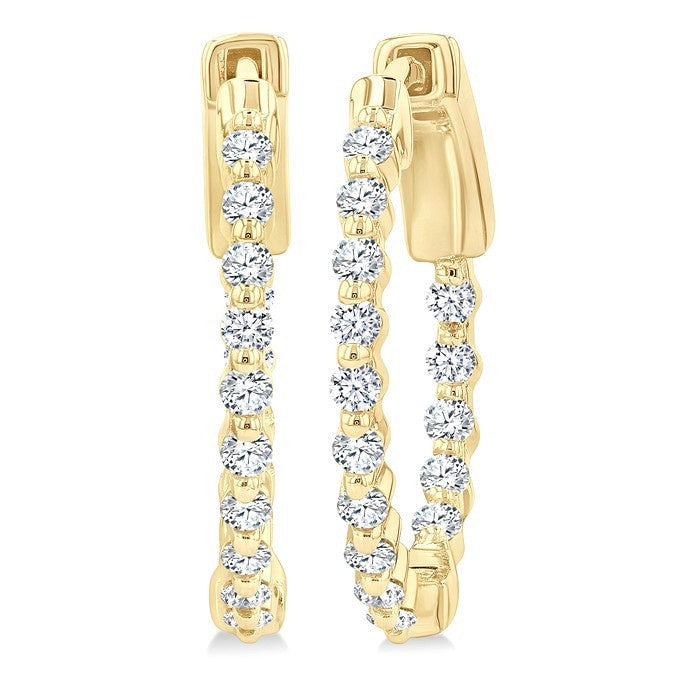 1/2 Ctw Inside-Out Single Prong Set Round Cut Diamond Hoop Earrings in 14K Yellow Gold