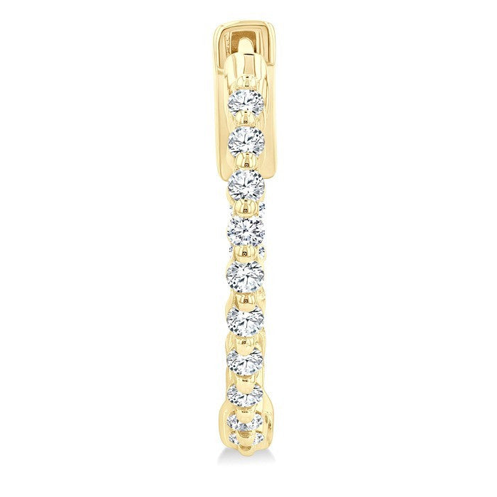1/2 Ctw Inside-Out Single Prong Set Round Cut Diamond Hoop Earrings in 14K Yellow Gold