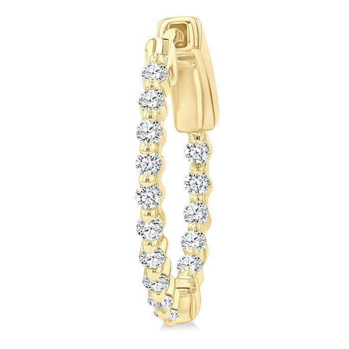 1/2 Ctw Inside-Out Single Prong Set Round Cut Diamond Hoop Earrings in 14K Yellow Gold