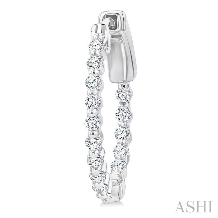 1/2 Ctw Inside-Out Single Prong Set Round Cut Diamond Hoop Earrings in 14K White Gold