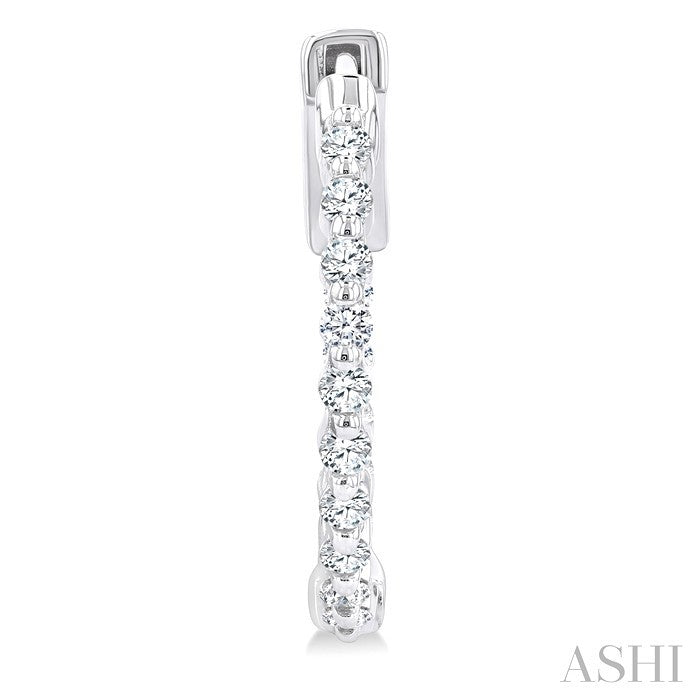1/2 Ctw Inside-Out Single Prong Set Round Cut Diamond Hoop Earrings in 14K White Gold