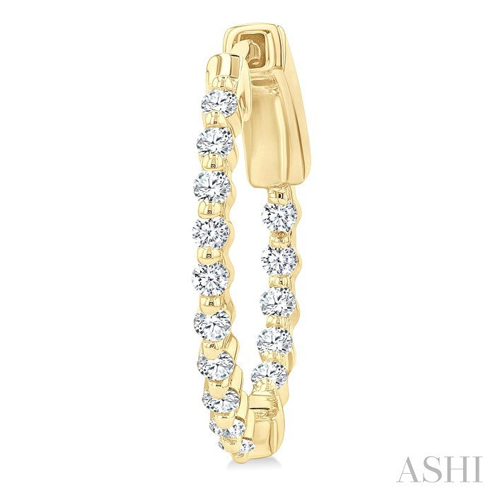 1/2 Ctw Inside-Out Single Prong Set Round Cut Diamond Hoop Earrings in 14K Yellow Gold