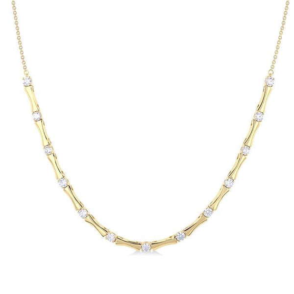 1 Ctw Halfway Bamboo Internodes Round Cut Diamond Fashion Necklace in 14K Yellow Gold