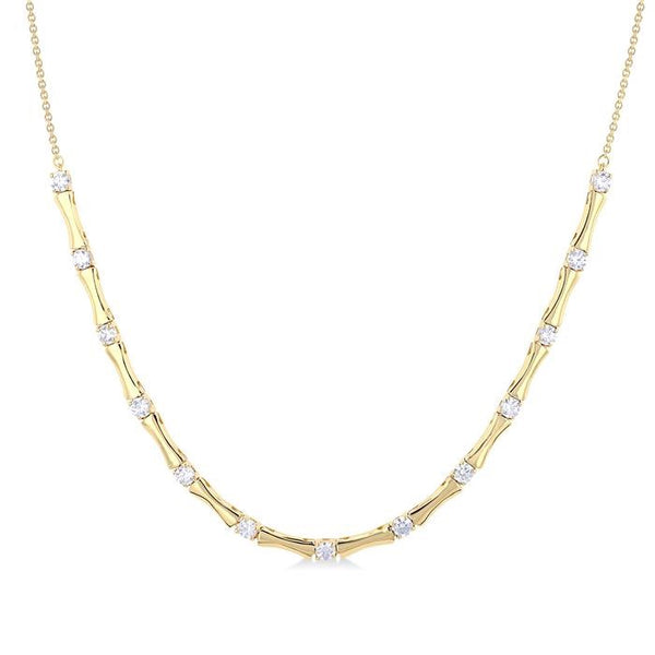 1 Ctw Halfway Bamboo Internodes Round Cut Diamond Fashion Necklace in 14K Yellow Gold