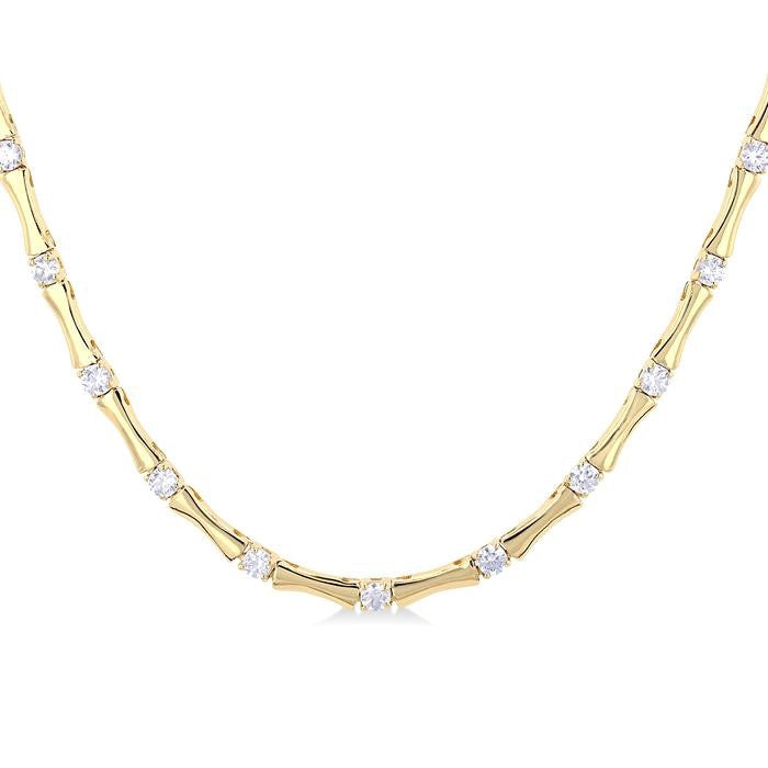 1 Ctw Halfway Bamboo Internodes Round Cut Diamond Fashion Necklace in 14K Yellow Gold