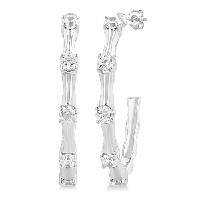 1/3 Ctw Bamboo Shoot Inspired Round Cut Diamond Fashion Half Hoop Earrings in 14K White Gold