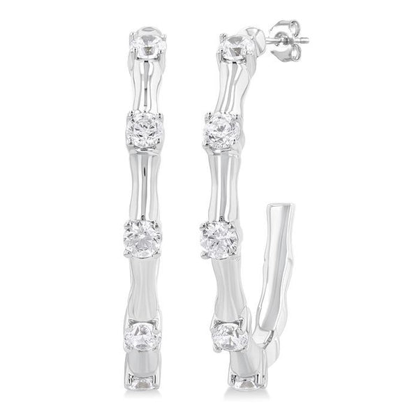 1/3 Ctw Bamboo Shoot Inspired Round Cut Diamond Fashion Half Hoop Earrings in 14K White Gold