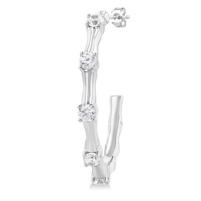1/3 Ctw Bamboo Shoot Inspired Round Cut Diamond Fashion Half Hoop Earrings in 14K White Gold
