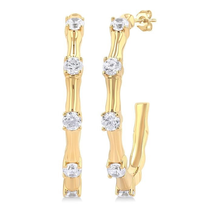 1/3 Ctw Bamboo Shoot Inspired Round Cut Diamond Fashion Half Hoop Earrings in 14K Yellow Gold